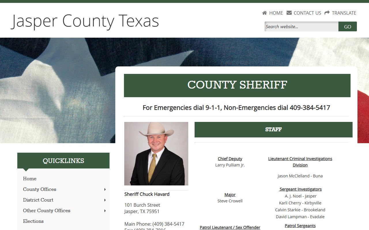 Jasper County Sheriff's Office inmate population and jail contact page