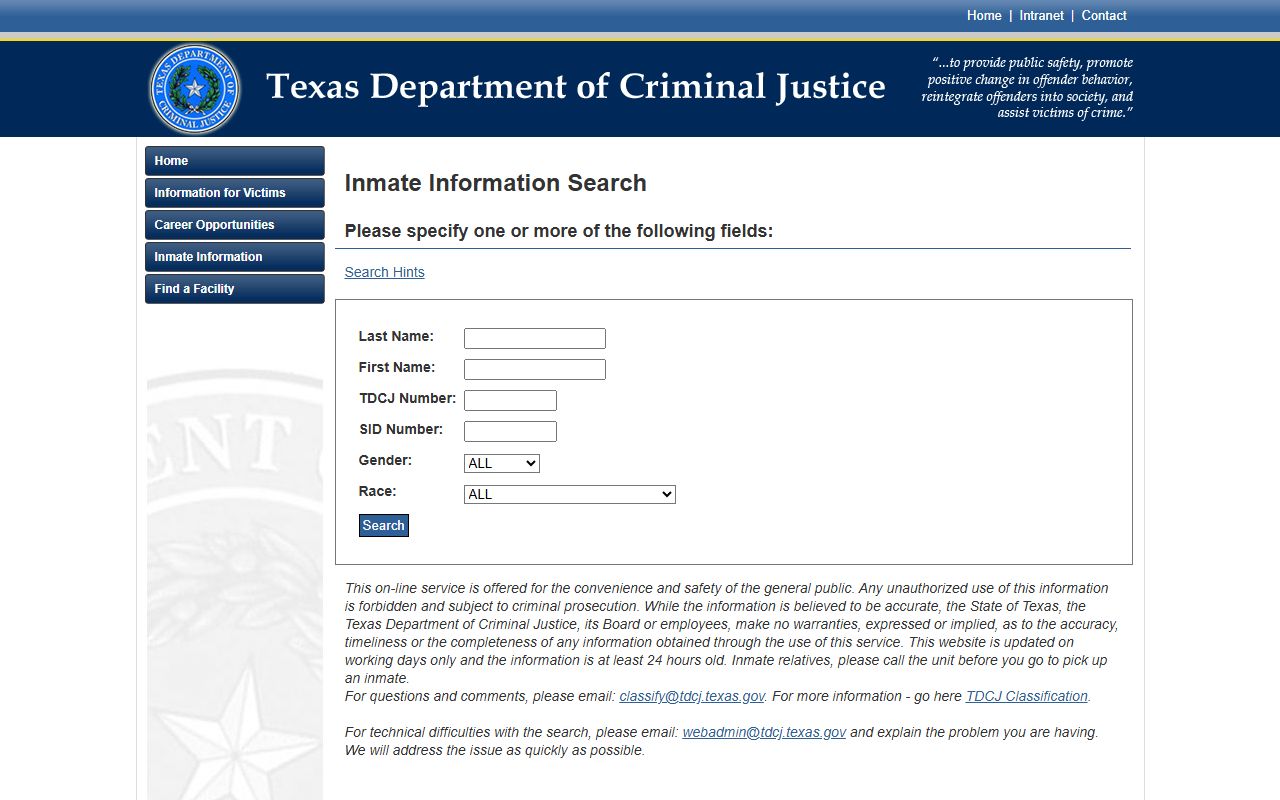 TDCJ inmate locator for Jasper County state prison inmate search