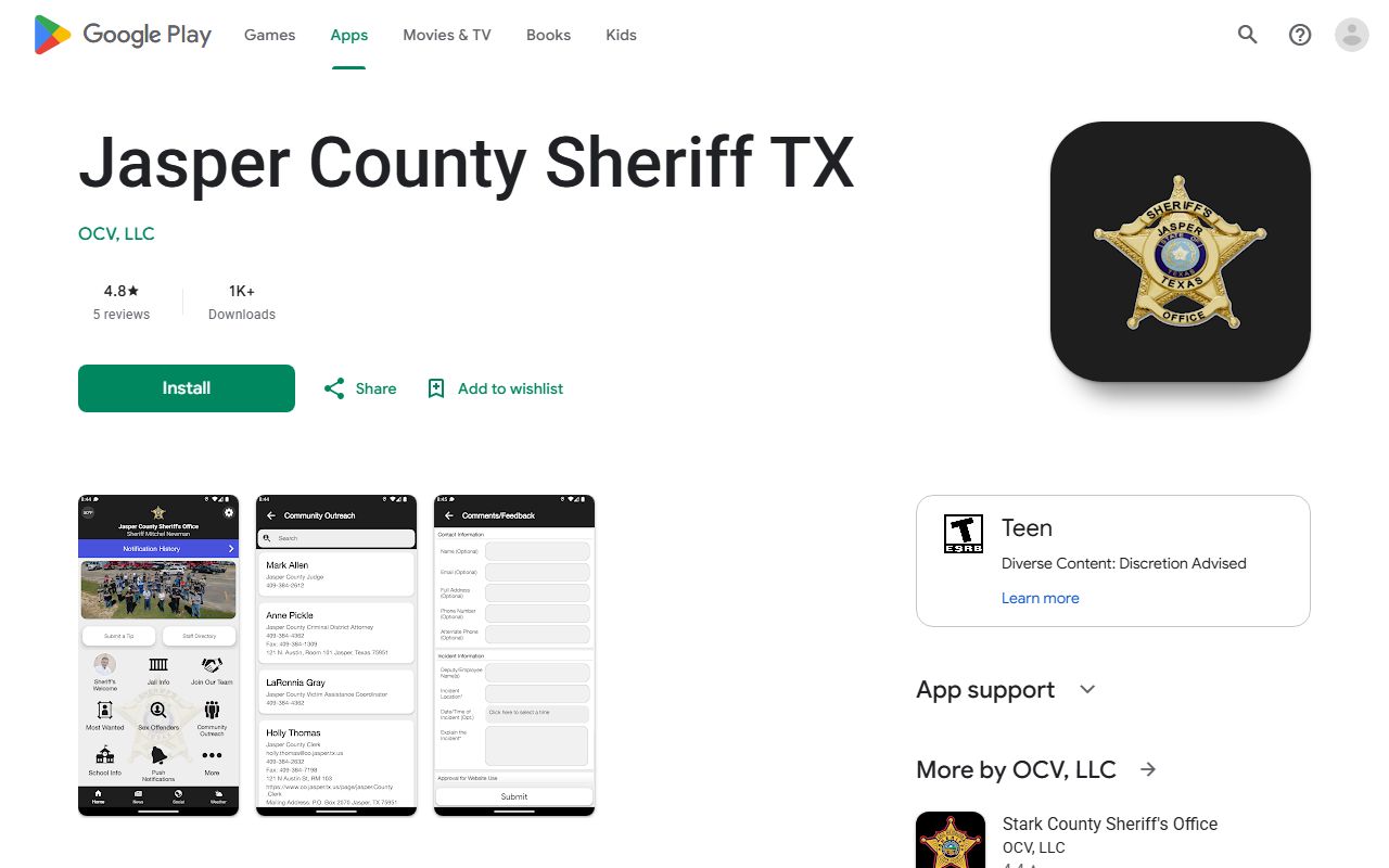 Jasper County jail mugshots Google Play listing for sheriff app inmate information